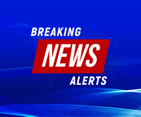 Obraz premium News alerts banner, blue background, breaking news banner, tv design element, report online, vector illustration.