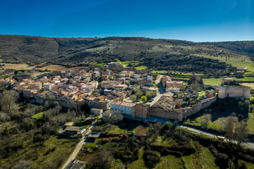 Fototapeta premium Palazuelos aerial panorama view of medieval walled town in Guadalajara Spain