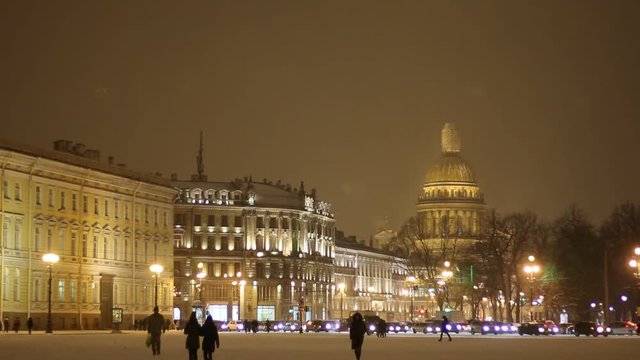 The square in front of Saint Isaac's Cathedral in Saint Petersburgl at night