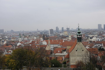 Panoramic view of Bratislava city, capital of Slovakia, with St Martin's church dome dominant in shot. View from the Bratislava castle.