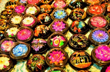 Fototapeta premium Handcrafted soap flowers at night market in Thailand