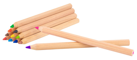 assorted color pencils, isolated on white background