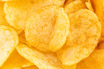crispy potato chips snack texture background, top view