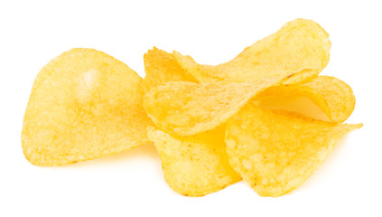 Potato chips isolated on white background.