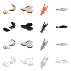 Vector illustration of fresh  and restaurant symbol. Set of fresh  and marine   vector icon for stock.