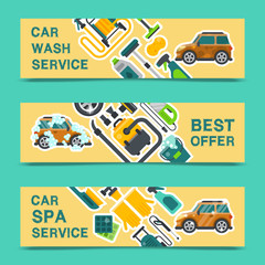 Car wash banner water transport cleaner background vector illustration. Washer car shower washing service auto vehicle cleaner station. Transportation care business concept.