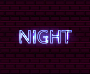 Fototapeta na wymiar Brick wall with night neon lettering. Vector illustration.