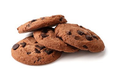 Chocolate chip cookie isolated on white background