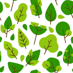 Seamless flat pattern trees and leaves