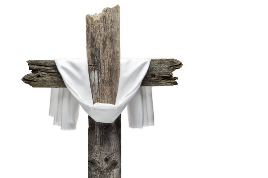 Easter cross isolated on white. He is risen concept.