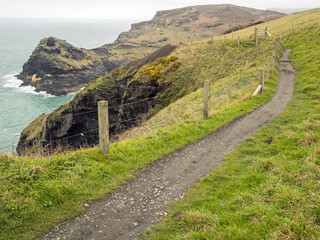 The wild and rugged coast path on the Cornish coast near Boscastle