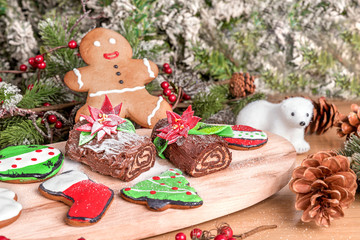 Different type of christmas cookies with decoration.
