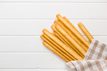 Italian grissini breadsticks. Tasty grissini snack.
