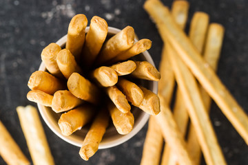 Italian grissini breadsticks. Tasty grissini snack.