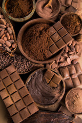 Chocolate , candy sweet, dessert food on natural paper background
