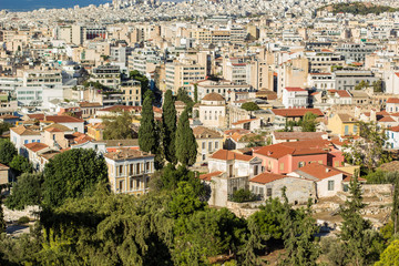Fototapeta na wymiar Greek city street ancient architecture pieces aerial photography