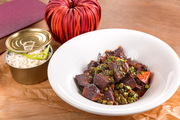 Stewed beef cheeks in red wine sauce.
