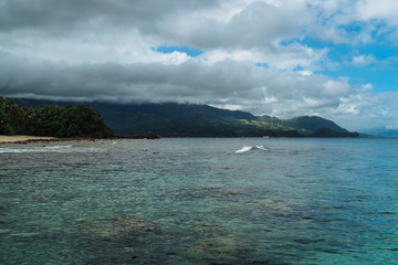 Beautiful sandy beach with pristine, turquoise sea and coconut trees