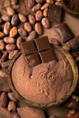 Chocolate , candy sweet, dessert food on natural paper background