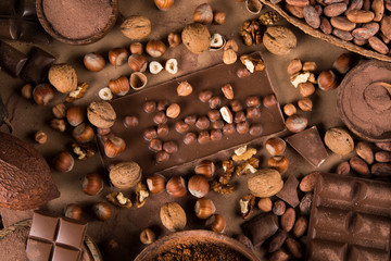 Chocolate , candy sweet, dessert food on natural paper background