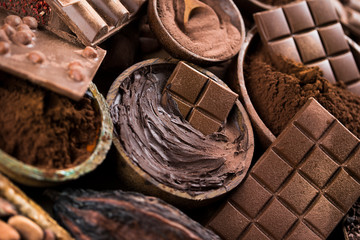 Chocolate , candy sweet, dessert food on natural paper background