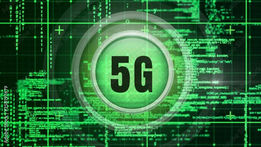Poster 5g logo on a button with a computer analysis