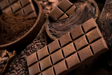 Chocolate , candy sweet, dessert food on natural paper background