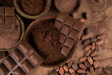 Chocolate , candy sweet, dessert food on natural paper background