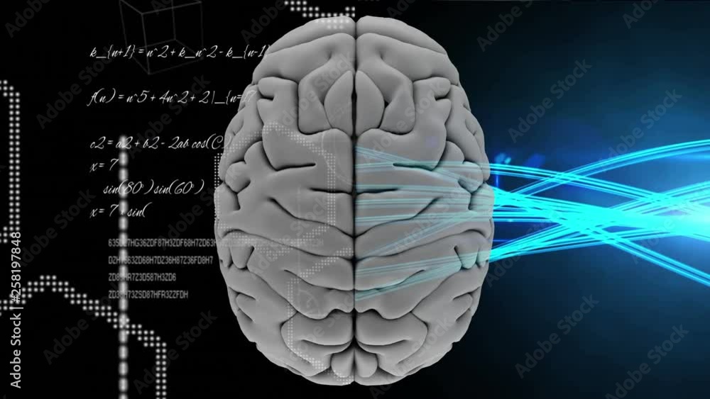 Poster animation of the top of brain against hexagon shape and lights lines