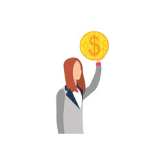 businesswoman with puzzle pieces in shape coin