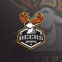 deer mascot logo design vector with modern illustration concept style for badge, emblem and tshirt printing. deer head illustration for sport team.