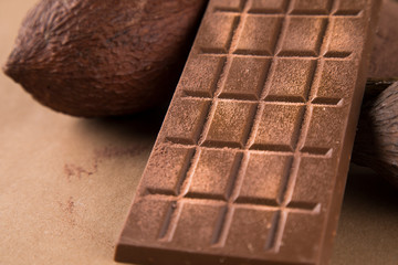 Chocolate , candy sweet, dessert food on natural paper background