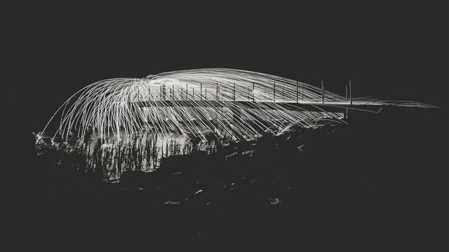 Lightpainting with burning steel wool in the night