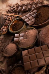 Chocolate , candy sweet, dessert food on natural paper background