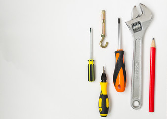 Tools for repairing top view on white background