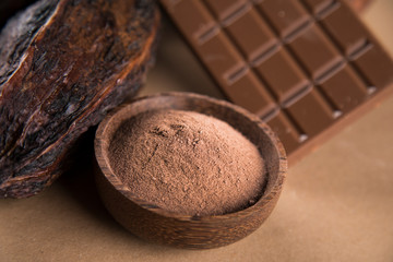 Chocolate , candy sweet, dessert food on natural paper background