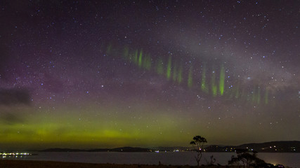 Spectacular display of the Aurora Australis or Southern Lights with S.T.E.V.E. formation, Tasmania
