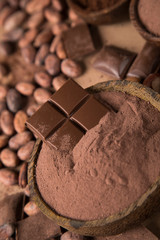Chocolate , candy sweet, dessert food on natural paper background