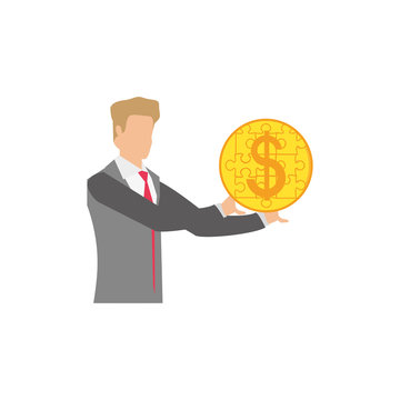 businessman holding gold dollar puzzle clip art preview