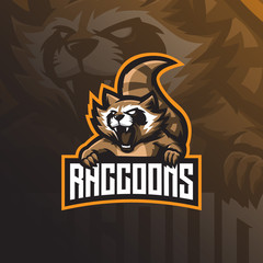 raccoon mascot logo design vector with modern illustration concept style for badge, emblem and tshirt printing. angry raccoon illustration for sport and esport team. © Ahmadbrutalism666