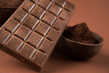 Chocolate , candy sweet, dessert food on natural paper background