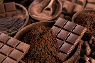 Chocolate , candy sweet, dessert food on natural paper background