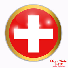 Bright button with flag of Swiss. Swiss National Day background. Bright illustration with flag . Vector with transparent background.