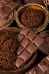 Chocolate , candy sweet, dessert food on natural paper background