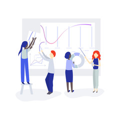 People work together as a team. Person teaching or training new employees. People working together vector drawing.