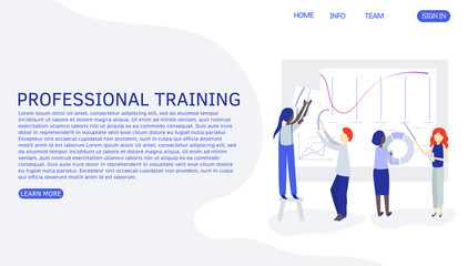People work together as a team. Person teaching or training new employees. People working together vector drawing. Landing page vector template. 