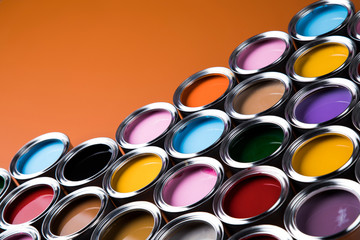 Full Buckets of rainbow colored oil paint