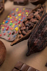 Chocolate , candy sweet, dessert food on natural paper background