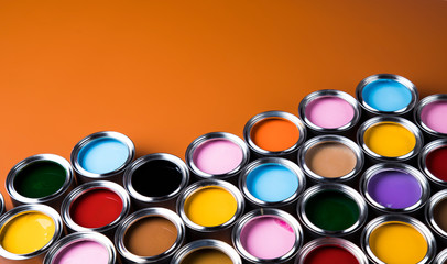 Background from multi color cans of paint