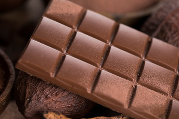 Chocolate , candy sweet, dessert food on natural paper background